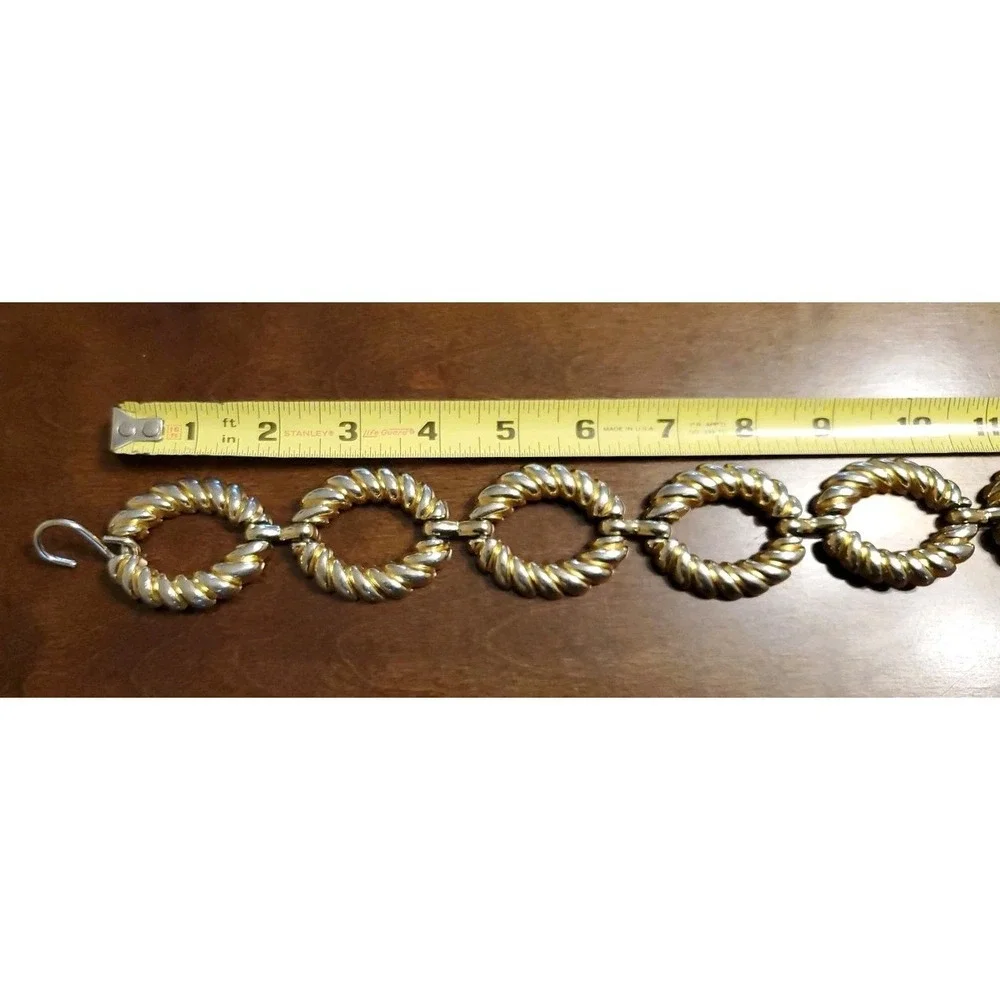 Vintage Womens Waist Belt Chunky Gold & Silver Tone Metal Ribbed Oval Link Chain